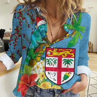 Fijians Iguana Tagimoucia Christmas Women Casual Shirt Christmas Palm Tree and Hibiscus LT03 Female Blue - Polynesian Pride