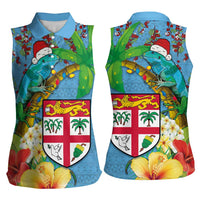 Fijians Iguana Tagimoucia Christmas Women Sleeveless Polo Shirt Christmas Palm Tree and Hibiscus LT03 - Polynesian Pride