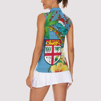 Fijians Iguana Tagimoucia Christmas Women Sleeveless Polo Shirt Christmas Palm Tree and Hibiscus LT03 - Polynesian Pride