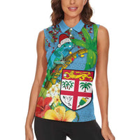 Fijians Iguana Tagimoucia Christmas Women Sleeveless Polo Shirt Christmas Palm Tree and Hibiscus LT03 - Polynesian Pride