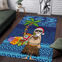 The Funny Santa Wears Sulu Christmas Area Rug Fijian Christmas Palm Tree With Masi Art Tattoo LT03 Blue - Polynesian Pride