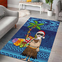 The Funny Santa Wears Sulu Christmas Area Rug Fijian Christmas Palm Tree With Masi Art Tattoo LT03 - Polynesian Pride