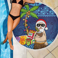 The Funny Santa Wears Sulu Christmas Beach Blanket Fijian Christmas Palm Tree With Masi Art Tattoo LT03 - Polynesian Pride