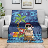 The Funny Santa Wears Sulu Christmas Blanket Fijian Christmas Palm Tree With Masi Art Tattoo LT03 - Polynesian Pride