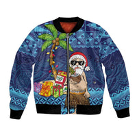 The Funny Santa Wears Sulu Christmas Bomber Jacket Fijian Christmas Palm Tree With Masi Art Tattoo LT03 Unisex Blue - Polynesian Pride