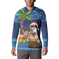 The Funny Santa Wears Sulu Christmas Button Sweatshirt Fijian Christmas Palm Tree With Masi Art Tattoo LT03 - Polynesian Pride