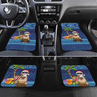 The Funny Santa Wears Sulu Christmas Car Mats Fijian Christmas Palm Tree With Masi Art Tattoo LT03 Set 4pcs Blue - Polynesian Pride