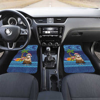 The Funny Santa Wears Sulu Christmas Car Mats Fijian Christmas Palm Tree With Masi Art Tattoo LT03 Set 2pcs - Front Blue - Polynesian Pride