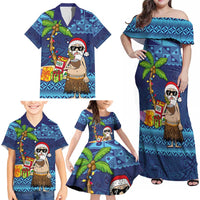 The Funny Santa Wears Sulu Christmas Family Matching Off Shoulder Maxi Dress and Hawaiian Shirt Fijian Christmas Palm Tree With Masi Art Tattoo LT03 - Polynesian Pride
