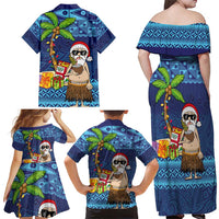The Funny Santa Wears Sulu Christmas Family Matching Off Shoulder Maxi Dress and Hawaiian Shirt Fijian Christmas Palm Tree With Masi Art Tattoo LT03 - Polynesian Pride