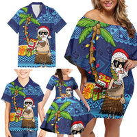 The Funny Santa Wears Sulu Christmas Family Matching Off Shoulder Short Dress and Hawaiian Shirt Fijian Christmas Palm Tree With Masi Art Tattoo LT03 - Polynesian Pride