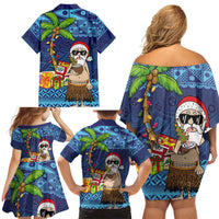The Funny Santa Wears Sulu Christmas Family Matching Off Shoulder Short Dress and Hawaiian Shirt Fijian Christmas Palm Tree With Masi Art Tattoo LT03 - Polynesian Pride