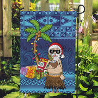 The Funny Santa Wears Sulu Christmas Garden Flag Fijian Christmas Palm Tree With Masi Art Tattoo LT03 Garden Flag Blue - Polynesian Pride
