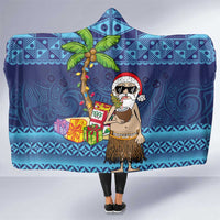 The Funny Santa Wears Sulu Christmas Hooded Blanket Fijian Christmas Palm Tree With Masi Art Tattoo LT03 One Size Blue - Polynesian Pride