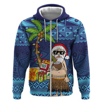 The Funny Santa Wears Sulu Christmas Hoodie Fijian Christmas Palm Tree With Masi Art Tattoo LT03 Zip Hoodie Blue - Polynesian Pride