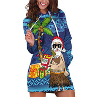 The Funny Santa Wears Sulu Christmas Hoodie Dress Fijian Christmas Palm Tree With Masi Art Tattoo LT03 Blue - Polynesian Pride