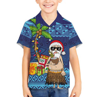 The Funny Santa Wears Sulu Christmas Kid Hawaiian Shirt Fijian Christmas Palm Tree With Masi Art Tattoo LT03 Kid Blue - Polynesian Pride