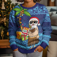 The Funny Santa Wears Sulu Christmas Kid Ugly Christmas Sweater Fijian Christmas Palm Tree With Masi Art Tattoo LT03 - Polynesian Pride