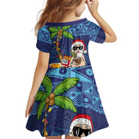 The Funny Santa Wears Sulu Christmas Kid Short Sleeve Dress Fijian Christmas Palm Tree With Masi Art Tattoo LT03 - Polynesian Pride