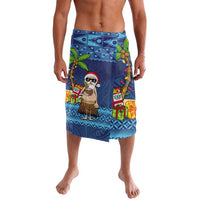 The Funny Santa Wears Sulu Christmas Lavalava Fijian Christmas Palm Tree With Masi Art Tattoo LT03 Blue - Polynesian Pride