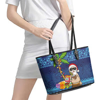 The Funny Santa Wears Sulu Christmas Leather Tote Bag Fijian Christmas Palm Tree With Masi Art Tattoo LT03 - Polynesian Pride