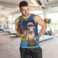 The Funny Santa Wears Sulu Christmas Men Tank Top Fijian Christmas Palm Tree With Masi Art Tattoo LT03 Blue - Polynesian Pride