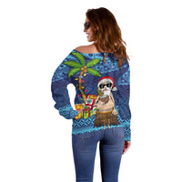 The Funny Santa Wears Sulu Christmas Off Shoulder Sweater Fijian Christmas Palm Tree With Masi Art Tattoo LT03 - Polynesian Pride