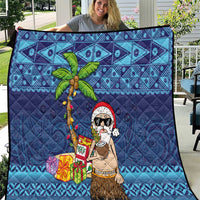The Funny Santa Wears Sulu Christmas Quilt Fijian Christmas Palm Tree With Masi Art Tattoo LT03 Blue - Polynesian Pride