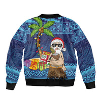 The Funny Santa Wears Sulu Christmas Sleeve Zip Bomber Jacket Fijian Christmas Palm Tree With Masi Art Tattoo LT03 - Polynesian Pride