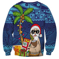 The Funny Santa Wears Sulu Christmas Sweatshirt Fijian Christmas Palm Tree With Masi Art Tattoo LT03 - Polynesian Pride