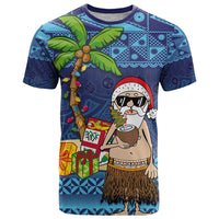 The Funny Santa Wears Sulu Christmas T Shirt Fijian Christmas Palm Tree With Masi Art Tattoo LT03 Blue - Polynesian Pride