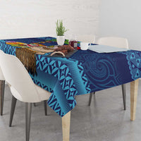 The Funny Santa Wears Sulu Christmas Tablecloth Fijian Christmas Palm Tree With Masi Art Tattoo LT03 - Polynesian Pride
