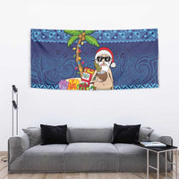 The Funny Santa Wears Sulu Christmas Tapestry Fijian Christmas Palm Tree With Masi Art Tattoo LT03 - Polynesian Pride