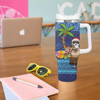 The Funny Santa Wears Sulu Christmas Tumbler With Handle Fijian Christmas Palm Tree With Masi Art Tattoo LT03 - Polynesian Pride