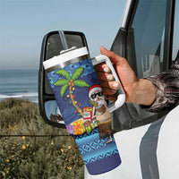 The Funny Santa Wears Sulu Christmas Tumbler With Handle Fijian Christmas Palm Tree With Masi Art Tattoo LT03 - Polynesian Pride