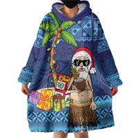 The Funny Santa Wears Sulu Christmas Wearable Blanket Hoodie Fijian Christmas Palm Tree With Masi Art Tattoo LT03 - Polynesian Pride
