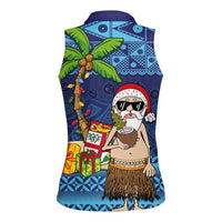 The Funny Santa Wears Sulu Christmas Women Sleeveless Polo Shirt Fijian Christmas Palm Tree With Masi Art Tattoo LT03 - Polynesian Pride