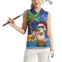 The Funny Santa Wears Sulu Christmas Women Sleeveless Polo Shirt Fijian Christmas Palm Tree With Masi Art Tattoo LT03 - Polynesian Pride
