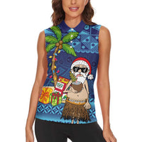 The Funny Santa Wears Sulu Christmas Women Sleeveless Polo Shirt Fijian Christmas Palm Tree With Masi Art Tattoo LT03 - Polynesian Pride
