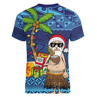 The Funny Santa Wears Sulu Christmas Women V-Neck T-Shirt Fijian Christmas Palm Tree With Masi Art Tattoo LT03 - Polynesian Pride