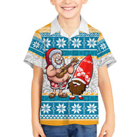 Hawaii Mele Kalikimaka Family Matching Short Sleeve Bodycon Dress and Hawaiian Shirt Funny Santa and Coconut Mix Kakau Pattern LT03 Son's Shirt Blue - Polynesian Pride