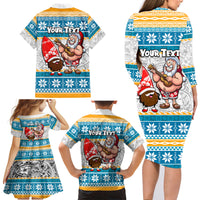 Custom Hawaii Mele Kalikimaka Family Matching Long Sleeve Bodycon Dress and Hawaiian Shirt Funny Santa and Coconut Mix Kakau Pattern LT03 - Polynesian Pride