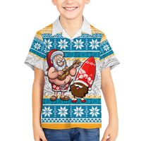 Custom Hawaii Mele Kalikimaka Family Matching Long Sleeve Bodycon Dress and Hawaiian Shirt Funny Santa and Coconut Mix Kakau Pattern LT03 Son's Shirt Blue - Polynesian Pride