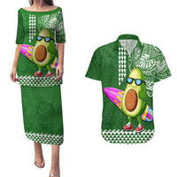 Hawaii Couples Matching Puletasi Dress and Hawaiian Shirt Aloha Funny Avocado Mix Kakau Hawaiian Tribal LT03 Green - Polynesian Pride