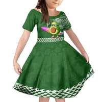 Hawaii Kid Short Sleeve Dress Aloha Funny Avocado Mix Kakau Hawaiian Tribal LT03 KID Green - Polynesian Pride