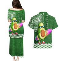 Aloha Avocado Funny Fruits Custom Couples Matching Puletasi Dress and Hawaiian Shirt Mix Hawaiian Kakau Tribal LT03 - Polynesian Pride