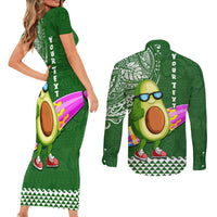 Aloha Avocado Funny Fruits Custom Couples Matching Short Sleeve Bodycon Dress and Long Sleeve Button Shirt Mix Hawaiian Kakau Tribal LT03 - Polynesian Pride