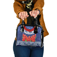 Samoan Tapa Shoulder Handbag Ula Fala and Teuila Flower LT03 One Size Blue - Polynesian Pride