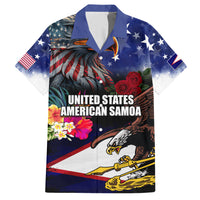 Personalised United States and American Samoa Family Matching Short Sleeve Bodycon Dress and Hawaiian Shirt Bald Eagle Rose and Hibiscus Flower LT03 Dad's Shirt - Short Sleeve Blue - Polynesian Pride