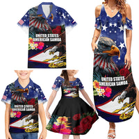 Personalised United States and American Samoa Family Matching Summer Maxi Dress and Hawaiian Shirt Bald Eagle Rose and Hibiscus Flower LT03 - Polynesian Pride
